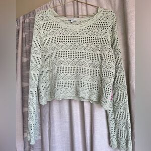 Freshman Sage Green Crochet Crop Sweater | XL | NWT | Boho Knit